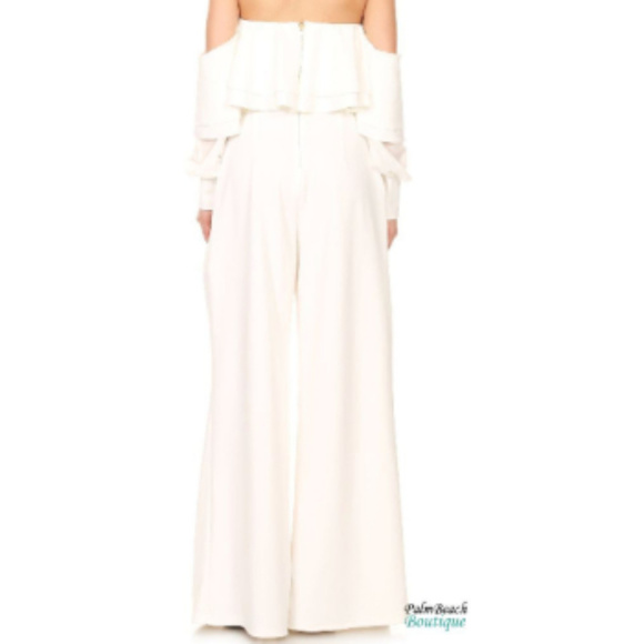 White Off The Shoulder Ruffle Halter Jumpsuit - Picture 3 of 3